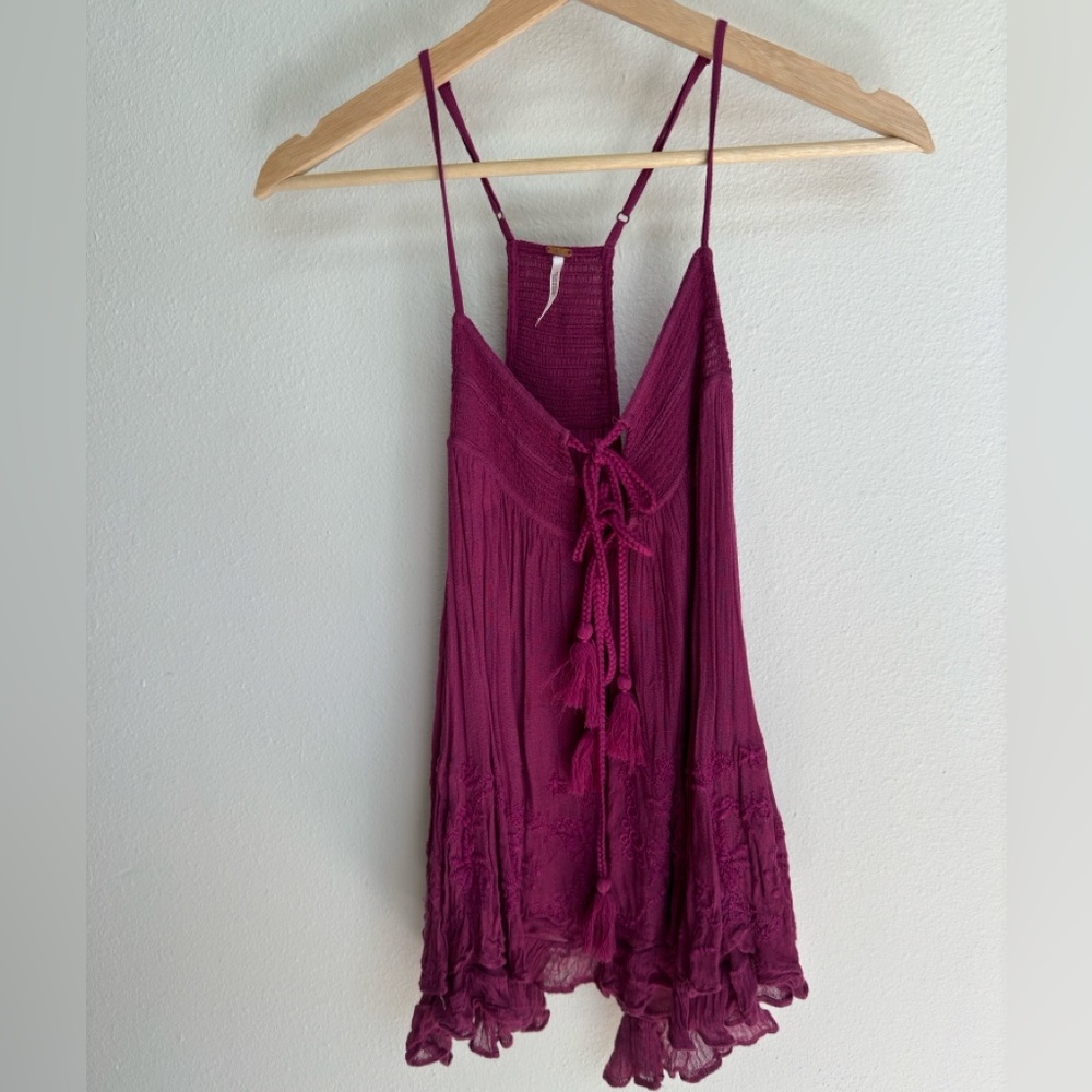 Free people are appt swing tank with embroidery. Mulberry pink M